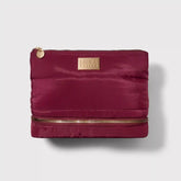 Quilted Makeup Bag with Brush Case, Burgundy