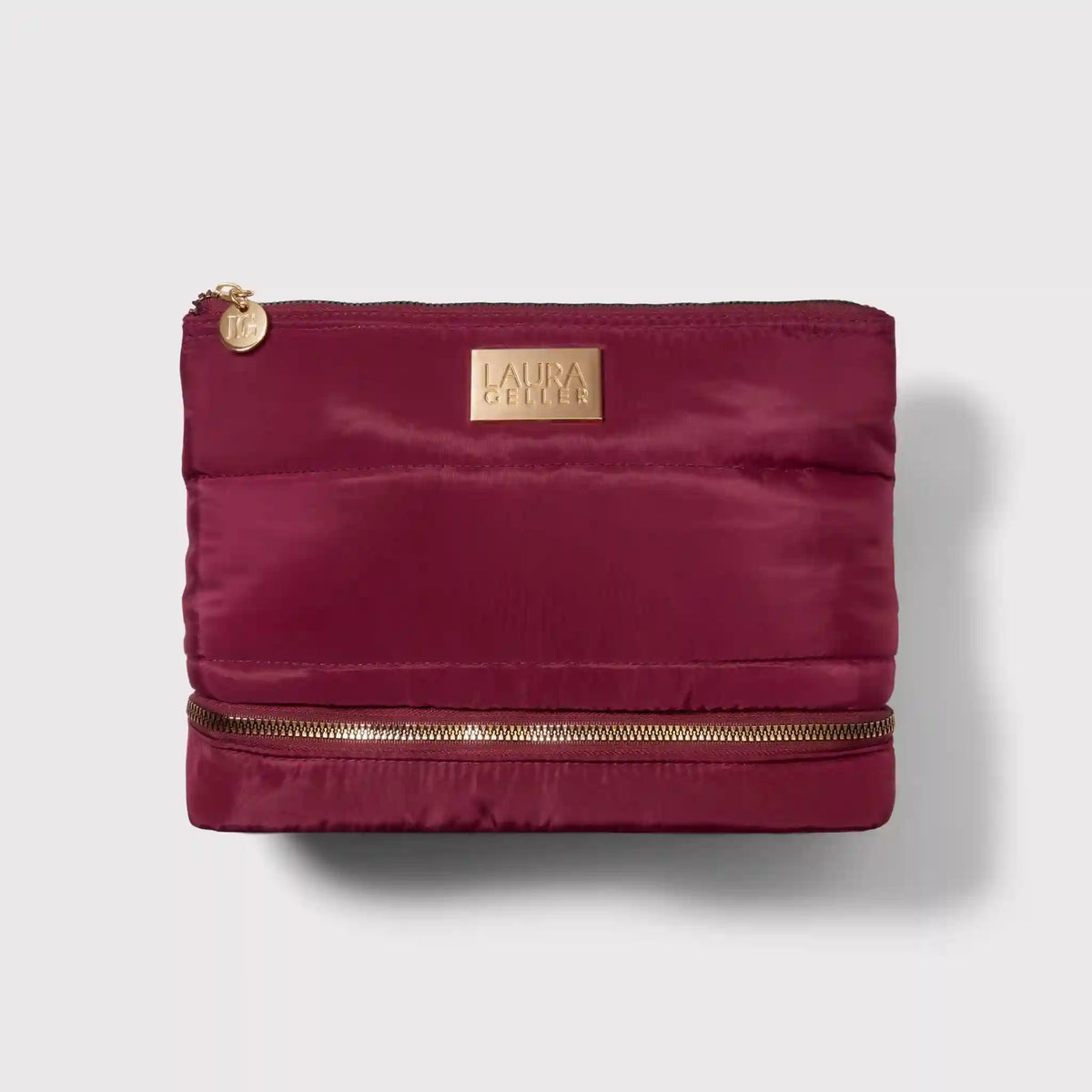 Quilted Makeup Bag with Brush Case, Burgundy